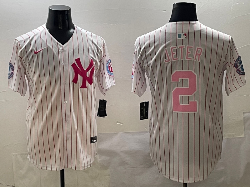 Men's New York Yankees #2 Derek Jeter Pink With Patch Limited Stitched Baseball Jersey Men's New York Yankees #2 Derek Jeter Pink With Patch Limited Stitched Baseball Jersey